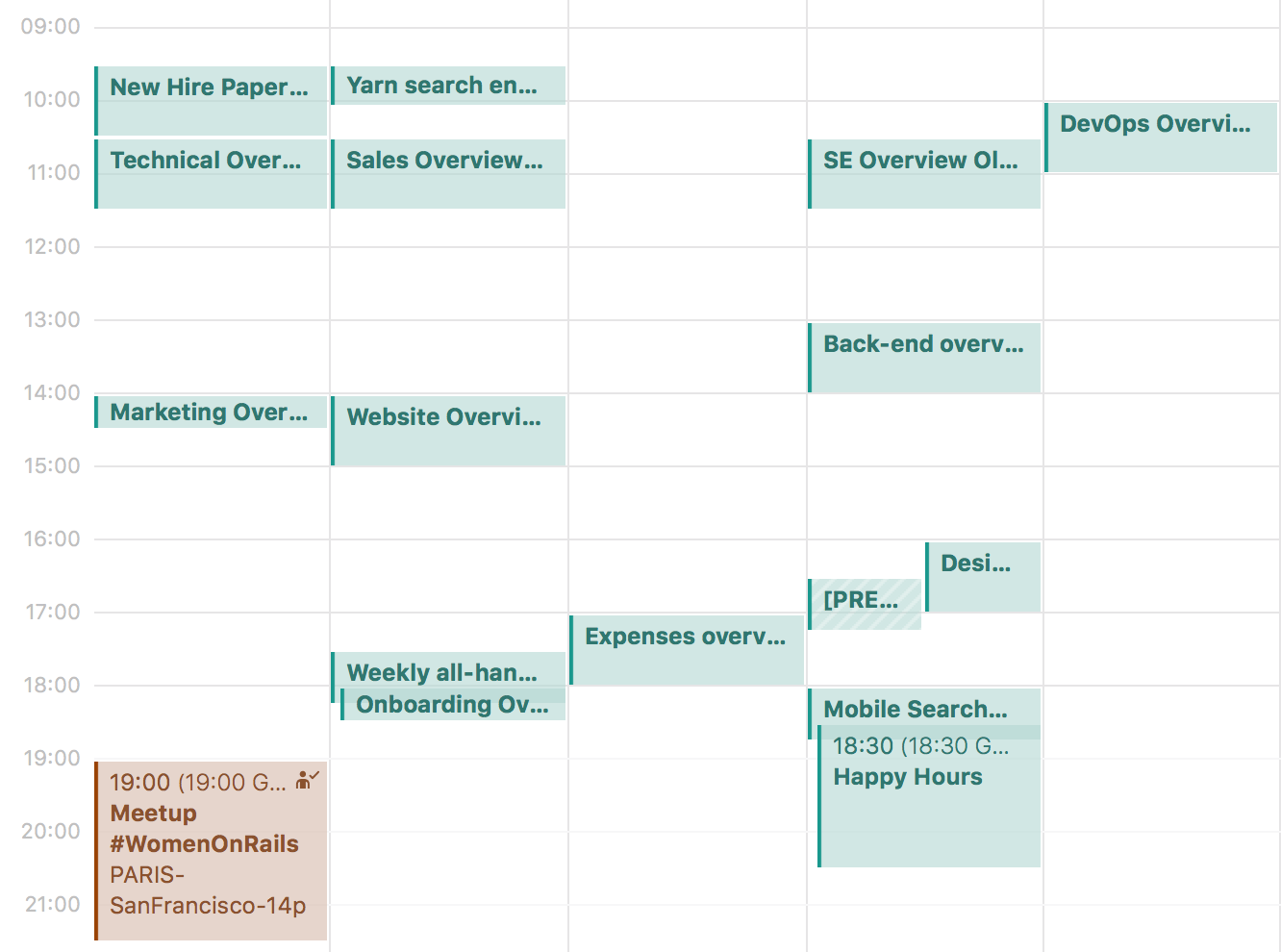 screenshot of a calendar view the week of 8 February